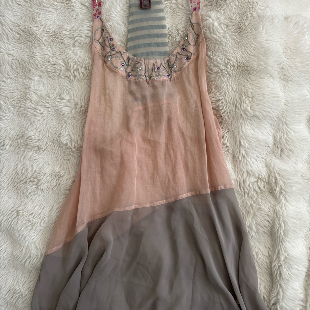 Free People Pink Floral and Gray Striped Dress/Tunic